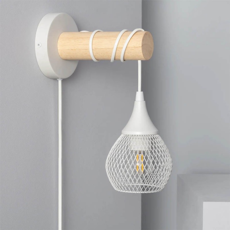 Led wall lamp Series WOOD E27 socket - White metal and wood wall lamp en