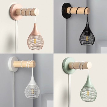 Led wall lamp Series WOOD E27 socket - Pink metal and wood wall lamp en