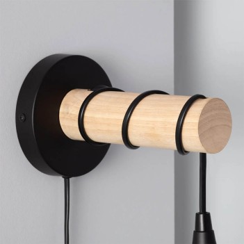 Led wall lamp Series WOOD E27 socket - Black metal and wood wall lamp en