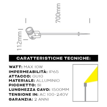 Faretto da Giardino con Picchetto portalampada GU10 220V IP65 Antracite –