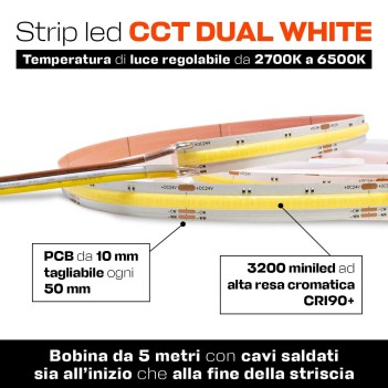 KING LED | Striscia led CCT dual white 24V 80W nessun effetto puntinato