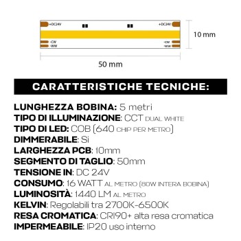 KING LED | Striscia led CCT dual white 24V 80W nessun effetto puntinato