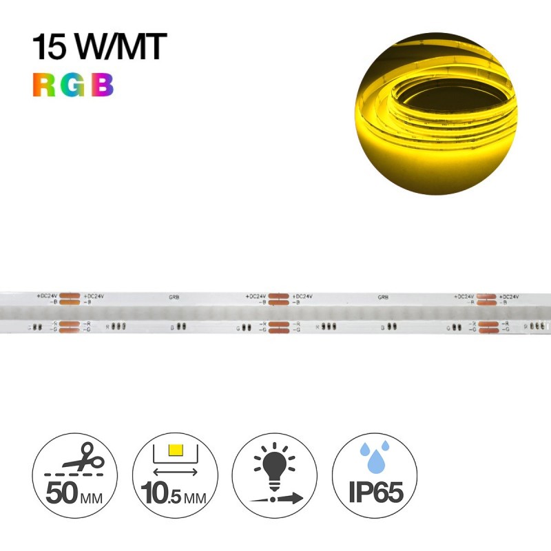 Strip Led 5m COB RGB 75W 24V IP65 PCB 10mm Led Continuous