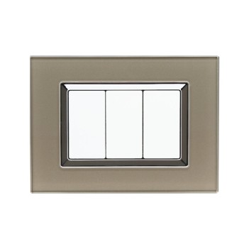 PLACCA 3 MODULI PLEXI BRONZO Compatibile BTICINO LIVING su