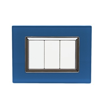 PLACCA 3 MODULI PLEXI BLU CAPRI Compatibile BTICINO LIVING