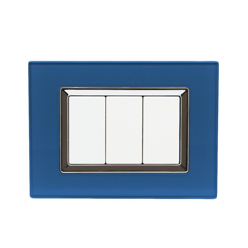 PLACCA 3 MODULI PLEXI BLU CAPRI Compatibile BTICINO LIVING