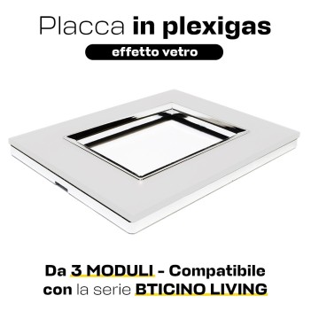 PLACCA 3 MODULI PLEXI BIANCO Compatibile BTICINO LIVING su