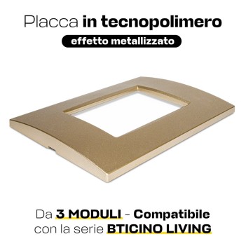Placca cornice 3 Moduli ORO Opaco VING Compatibile BTICINO LIVING en