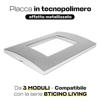 Placca cornice 3 Moduli Silver Quadra Compatibile BTICINO LIVING en