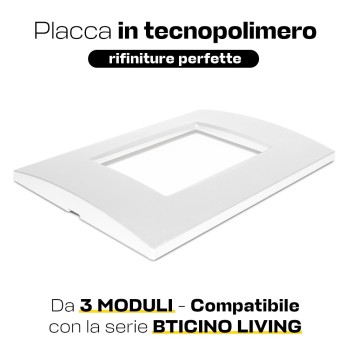 Placca cornice 3 Moduli Bianco Quadra Compatibile BTICINO LIVING en