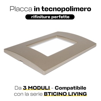 Placca cornice 3 Moduli Bronzo Quadra Compatibile BTICINO LIVING en