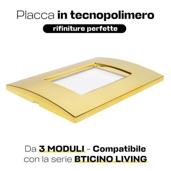 Placca cornice 3 Moduli Oro Lucido Quadra Compatibile