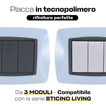 Placca Cornice 3 Moduli Cromo Lucido – Serie VING su KingLed