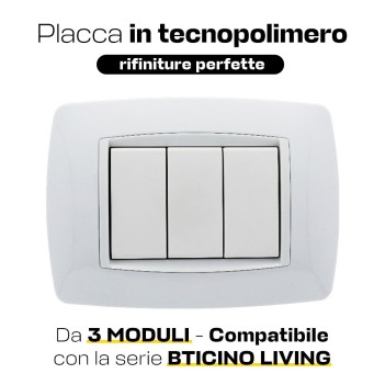 Placca Cornice 3 Moduli Bianca VING - Compatibile Bticino