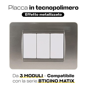 Placca Cornice 3 Moduli Titanio - compatibile Serie Matix