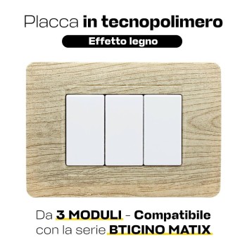 Placca Cornice 3 Moduli Legno Chiaro - Serie Tix su KingLed