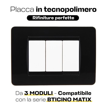 Placca Cornice 3 Moduli Nera - compatibile Serie Matix