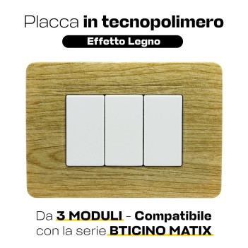 Placca Cornice 3 Moduli Legno Scuro - Compatibile Serie Matix