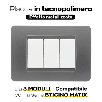 Placca Cornice 3 Moduli Acciaio scuro - Compatibile Serie