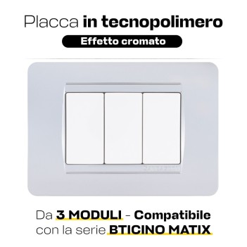Placca Cornice 3 Moduli Cromato - Compatibile Serie Matix