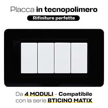 Placca Cornice 4 Moduli Nero - Compatibile Serie Matix su