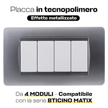 Placca Cornice 4 Moduli Argento - Compatibile Serie Matix