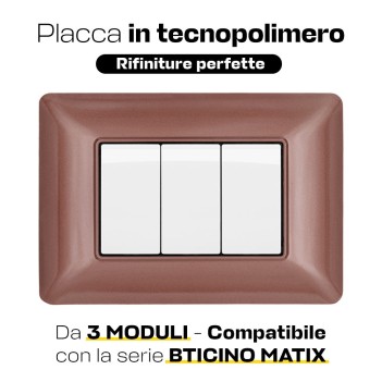 Plastic plate 3 Modules 3M bronze compatible BTICINO MATIX en