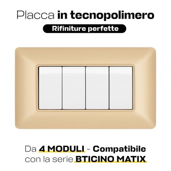 Plastic plate 4 modules 4M GOLD compatible BTICINO MATIX en