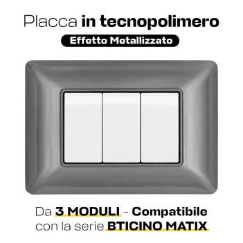 Placca Cornice 3 Moduli Grigio scuro - compatibile Serie