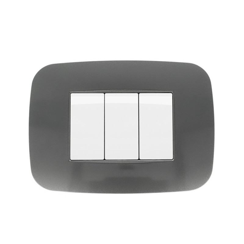 Placca Cornice Futura 3 Moduli Acciaio Scuro - Compatibile Placca Cornice Futura 3 Moduli Acciaio Scuro - Compatibile