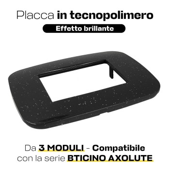 Placca Cornice Futura 3 Moduli Nero Flash Compatibile BTICINO AXOLUTE en