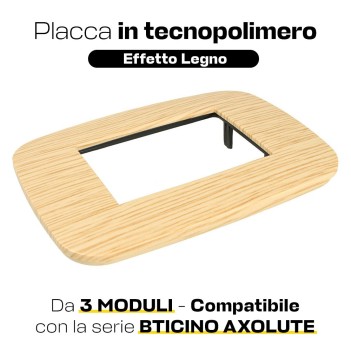 Placca Cornice Futura 3 Moduli Legno Chiaro - Serie Lute su