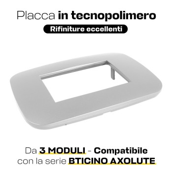 Placca Cornice Futura 3 Moduli SILVER Lute Compatibile BTICINO AXOLUTE en