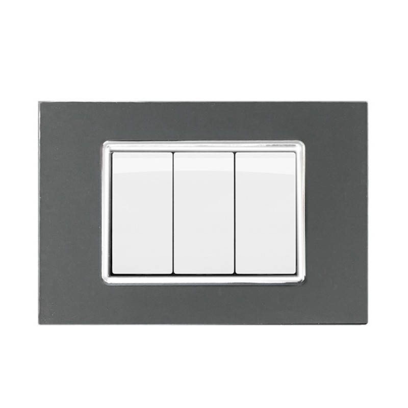 PLACCA CORNICE VETRO 3 MODULI ACCIAIO SCURO - SERIE LUTE en PLACCA CORNICE VETRO 3 MODULI ACCIAIO SCURO - SERIE LUTE en