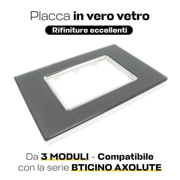 PLACCA CORNICE VETRO 3 MODULI ACCIAIO SCURO - SERIE LUTE en