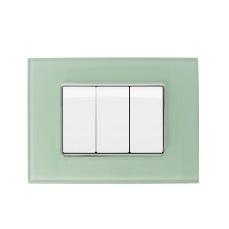 Glass Frame Plate 3 Modules Green-White - Lute Series