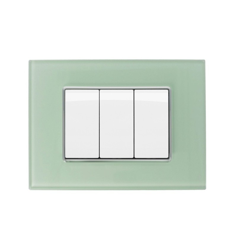 Placca Cornice Vetro 3 Moduli Verde Biancastro - Serie Lute