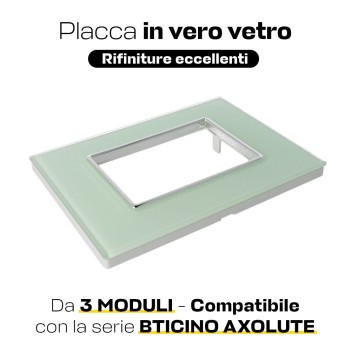 Placca Cornice Vetro 3 Moduli Verde Biancastro - Serie Lute