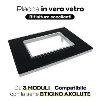 Placca Cornice Vetro 3 Moduli Nera - Serie Lute