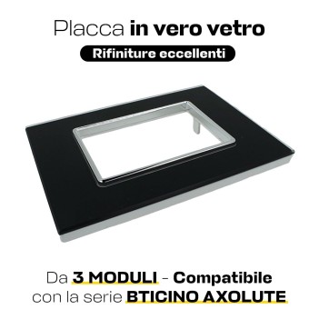 Placca Cornice Vetro 3 Moduli Nera - Serie Lute su KingLed