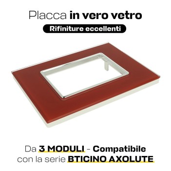 Placca Cornice Vetro 3 Moduli Rosso Pompeiano - Serie Lute