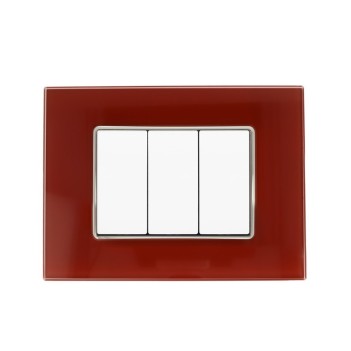Placca 3 moduli in vetro compatibile con la serie civile Bticino Axolute colore rosso