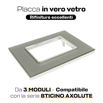 Placca Cornice Vetro 3 Moduli Titanio - Serie Lute