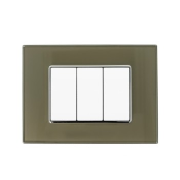 Placca Cornice Vetro 3 Moduli Bronzo - Serie Lute su KingLed