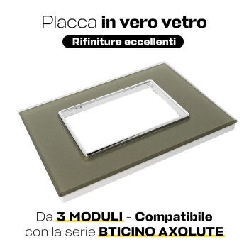 Placca Cornice Vetro 3 Moduli Bronzo - Serie Lute