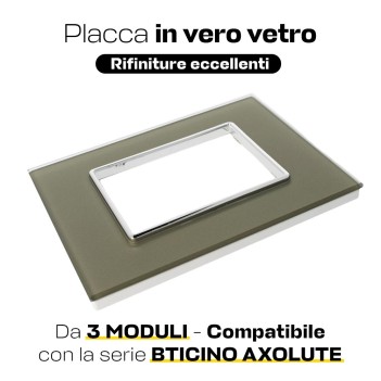 Placca Cornice Vetro 3 Moduli Bronzo - Serie Lute su KingLed