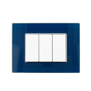 Placca in vetro da 3 moduli compatibile con la serie civile Bticino Axolute colore blu