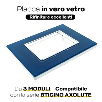Placca Cornice Vetro 3 Moduli Blu Capri - Serie Lute
