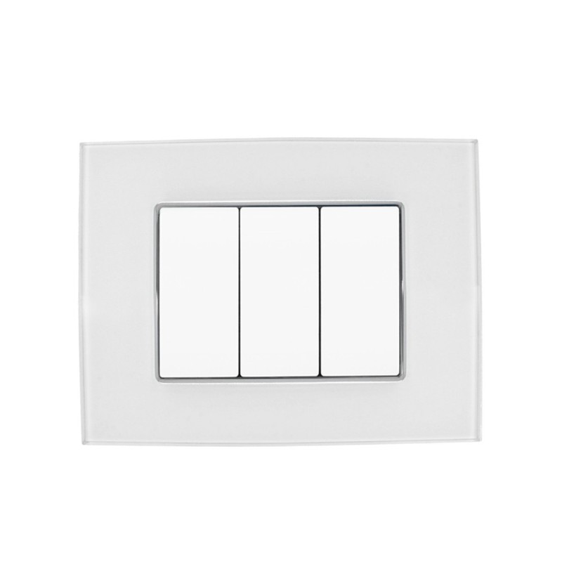 Placca Cornice Vetro 3 Moduli Bianca - Serie Lute su KingLed