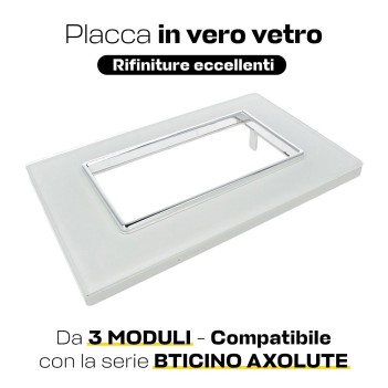 Placca Cornice Vetro 3 Moduli Bianca - Serie Lute